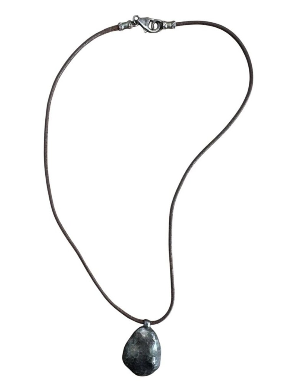 Silpada Sterling Silver Hammered Nugget Tear Drop Brown Leather Necklace Boho